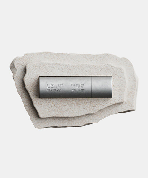 stone-shaped mycelium packaging envelops CBD skincare brand 4 RE®